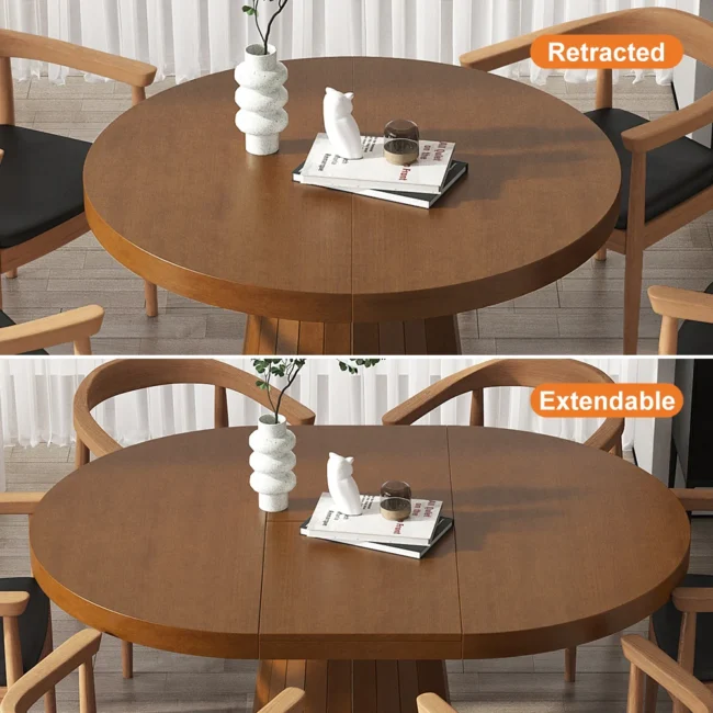 39"-55" Japandi Oval & Round Extendable Wood Dining Table Walnut Seats 4-6 People - Image 2