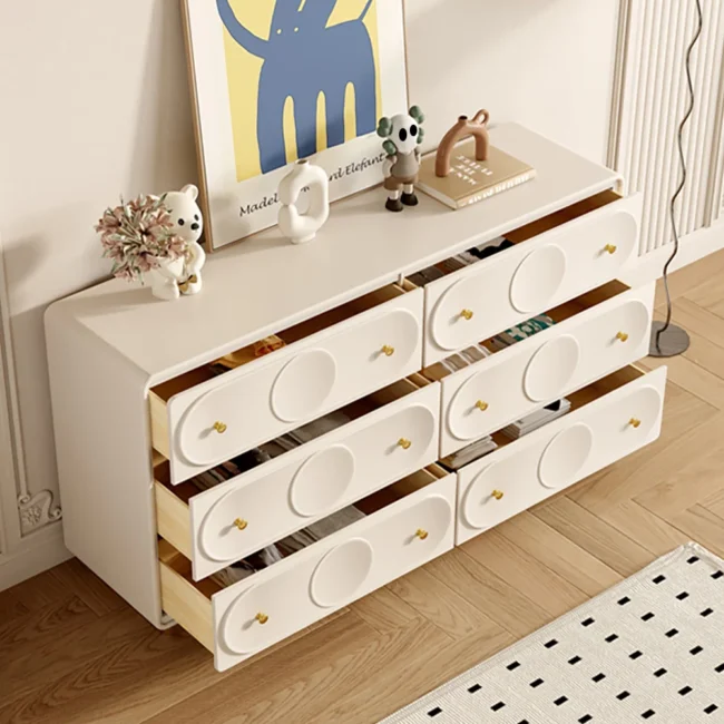 59.1"W Art Deco White & Gold 6 Drawer Dresser Chest with Storage Cabinet - Image 3