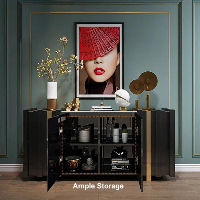 Aurea 63" Light Luxury Sideboard Black Rectangular Buffet with 2 Doors 2 Shelves in Gold - Image 3
