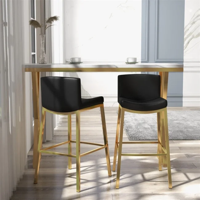 Set of 2 Modern PU Leather Bar Stools with Upholstery Black