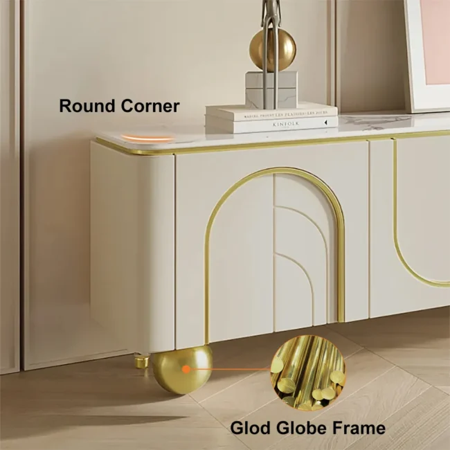 Modern Off White TV Stand Wood 4 Doors with 2 Shelves Media Console for TVs up to 85" - Image 9