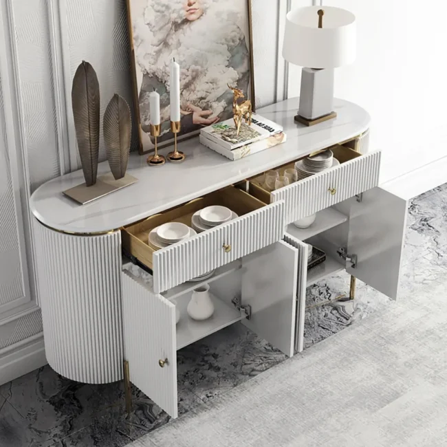 Yelly 55.1" Modern Marble Top Buffet & Sideboard Doors & Drawers & Shelves - Image 3