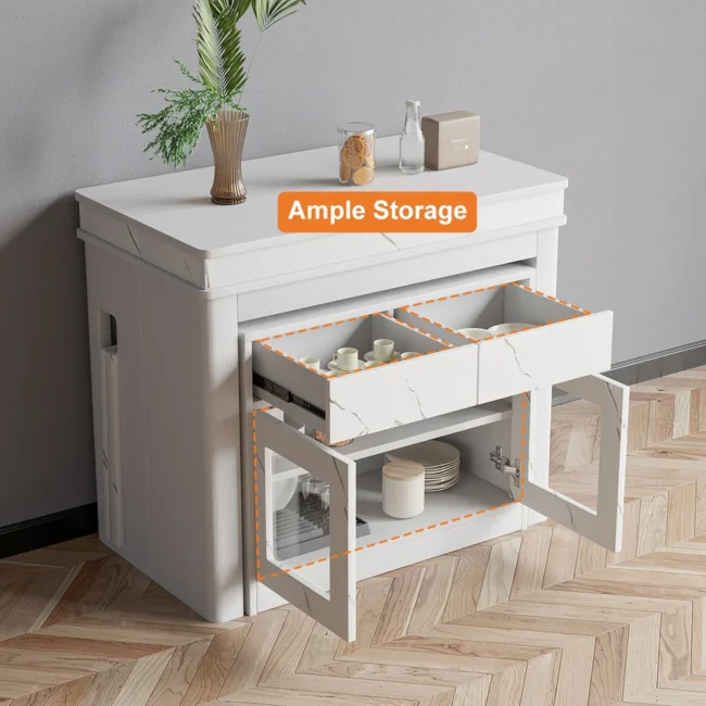 70.9" Rectangle Folding Wood Dining Table with Sideboard White Seats 2-4 People - Image 5