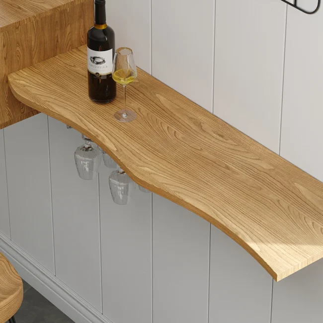 53" Live-Edge Floating Bar Table with Wine Bottle Storage Wood Pub Table - Image 4