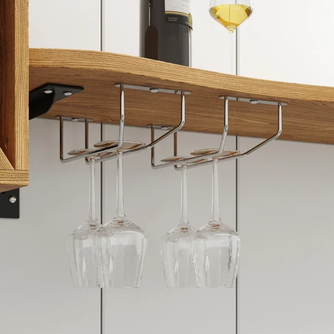 53" Live-Edge Floating Bar Table with Wine Bottle Storage Wood Pub Table - Image 8