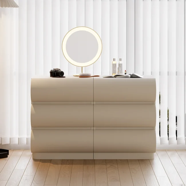 Humply 39" Leather White 6-Drawer Dresser Chest
