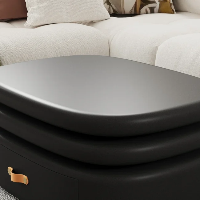 3-Tiered Modern Oval Black Pebbles Rotating Coffee Table with Storage - Image 8