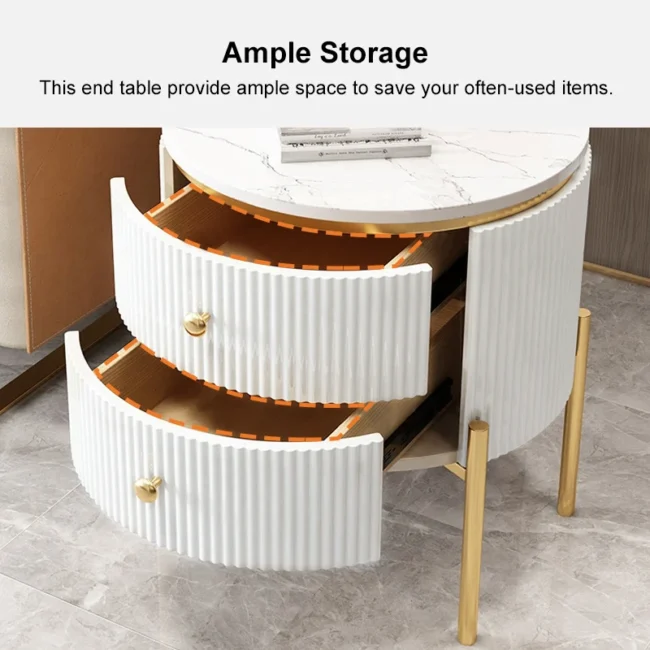 Yelly 21" Round Faux Marble Gold Side Table with Storage - Image 9