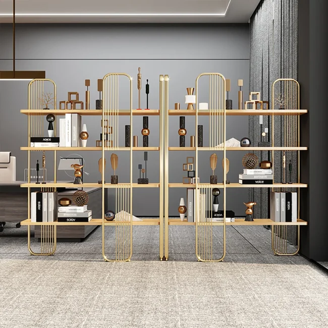 Modern Storage Standing Etagere Bookshelf 4 Tiers in Gold - Image 4