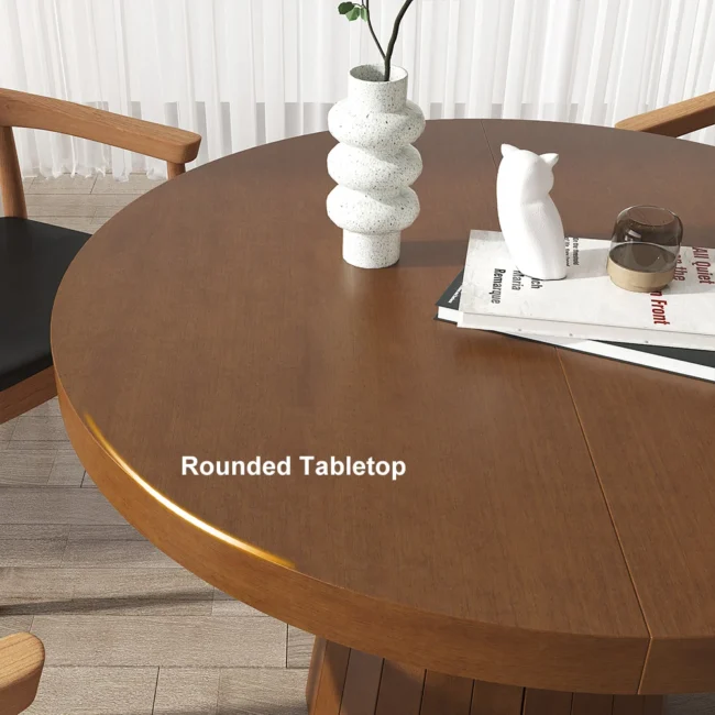 39"-55" Japandi Oval & Round Extendable Wood Dining Table Walnut Seats 4-6 People - Image 3