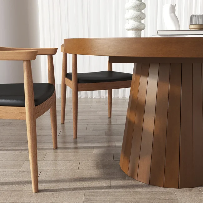 39"-55" Japandi Oval & Round Extendable Wood Dining Table Walnut Seats 4-6 People - Image 5