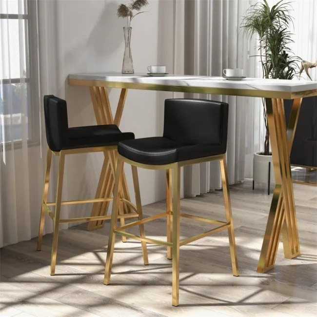 Set of 2 Modern PU Leather Bar Stools with Upholstery Black - Image 2