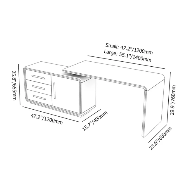 47" L-Shaped Desk Corner Rotating White Office Desk with 3 Drawers & Doors - Image 5