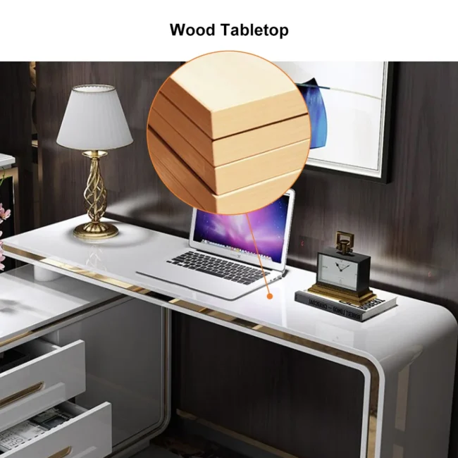 47" L-Shaped Desk Corner Rotating White Office Desk with 3 Drawers & Doors - Image 8