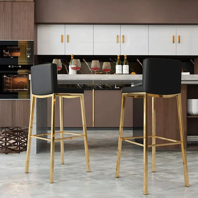 Set of 2 Modern PU Leather Bar Stools with Upholstery Black - Image 7