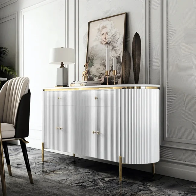 Yelly 55.1" Modern Marble Top Buffet & Sideboard Doors & Drawers & Shelves - Image 2