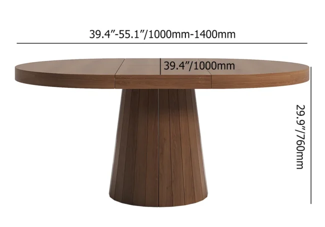 39"-55" Japandi Oval & Round Extendable Wood Dining Table Walnut Seats 4-6 People - Image 4