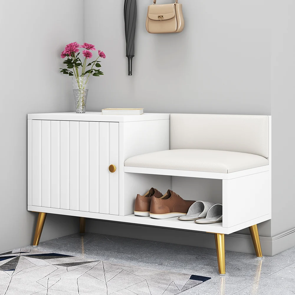 Shoe Storage Entryway Bench Shoe Rack with Storage Cabinet in White (31.5”)