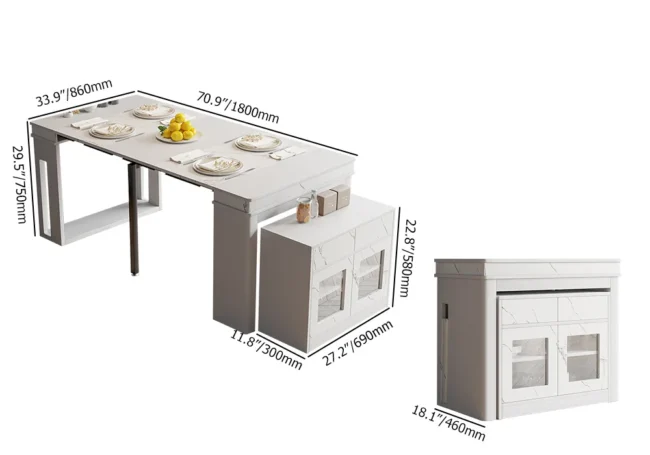 70.9" Rectangle Folding Wood Dining Table with Sideboard White Seats 2-4 People - Image 6
