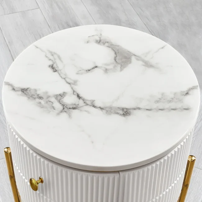 Yelly 21" Round Faux Marble Gold Side Table with Storage - Image 5