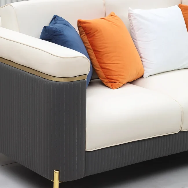 Vertex 85" Modern Nappa Leather Upholstered 3-Seater Sofa Pillow Included - Image 8
