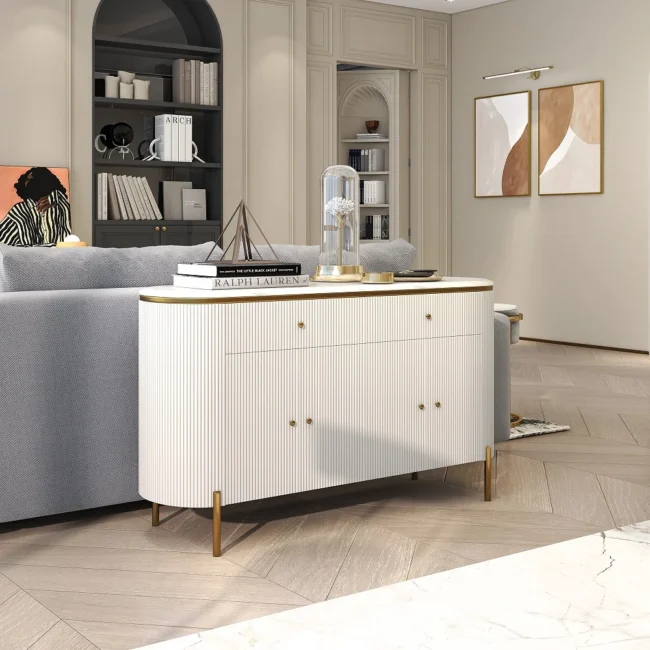 Yelly 55.1" Modern Marble Top Buffet & Sideboard Doors & Drawers & Shelves - Image 7