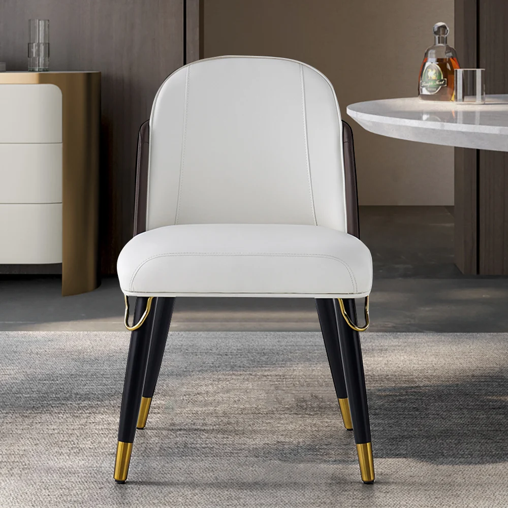 Set of 2 Modern Dining Chairs with PU Leather Upholstery Warm White