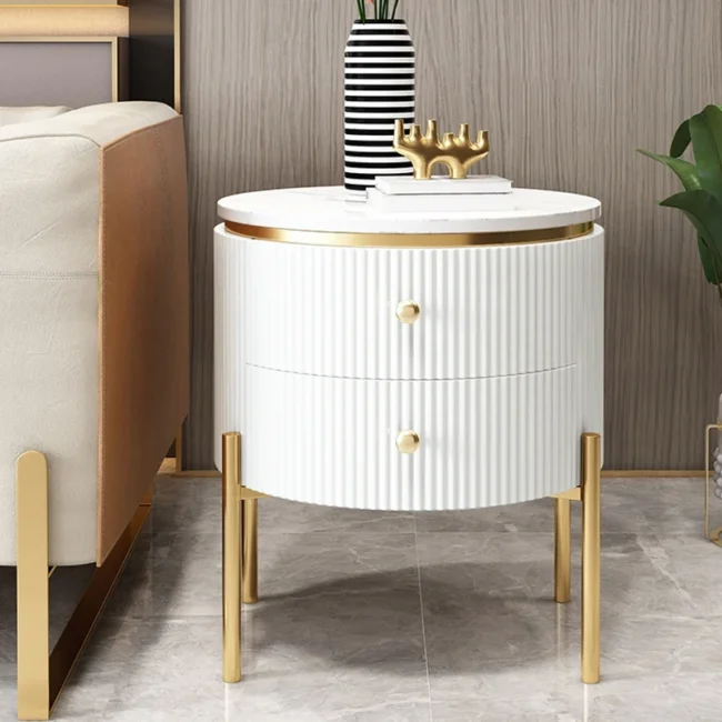 Yelly 21" Round Faux Marble Gold Side Table with Storage - Image 4