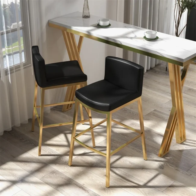 Set of 2 Modern PU Leather Bar Stools with Upholstery Black - Image 3