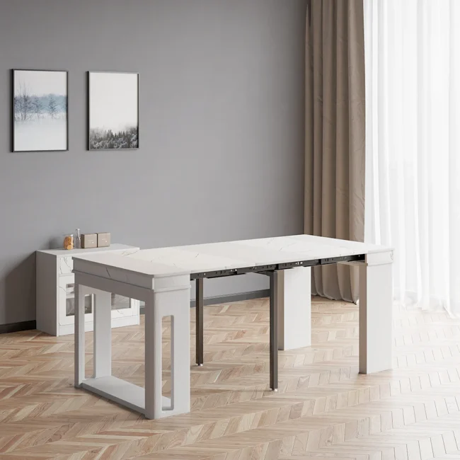 70.9" Rectangle Folding Wood Dining Table with Sideboard White Seats 2-4 People - Image 7
