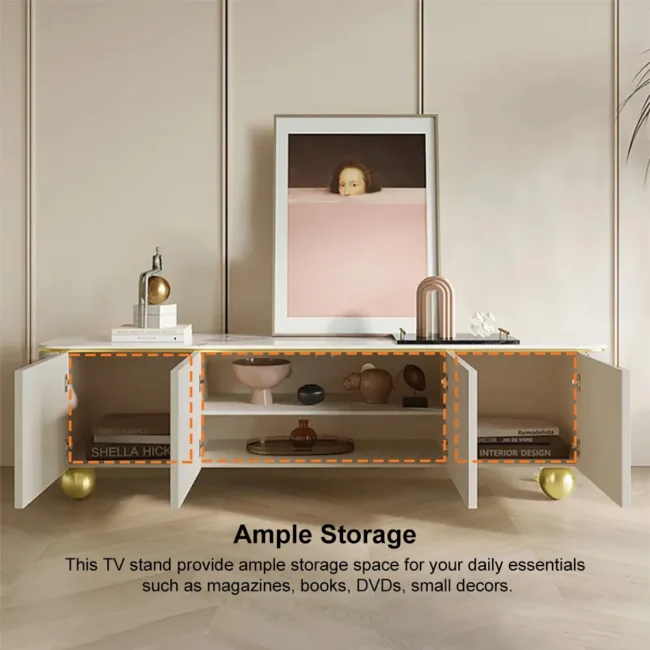 Modern Off White TV Stand Wood 4 Doors with 2 Shelves Media Console for TVs up to 85" - Image 7