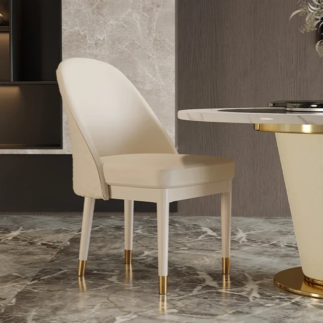 Modern Faux Leather Dining Chairs with Upholstery Beige