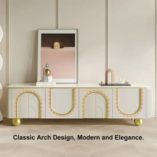 Modern Off White TV Stand Wood 4 Doors with 2 Shelves Media Console for TVs up to 85" - Image 8