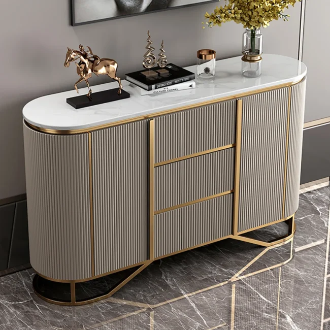 White Buffet Faux Marble Top Modern Sideboard with Stainless Steel Base - Image 2