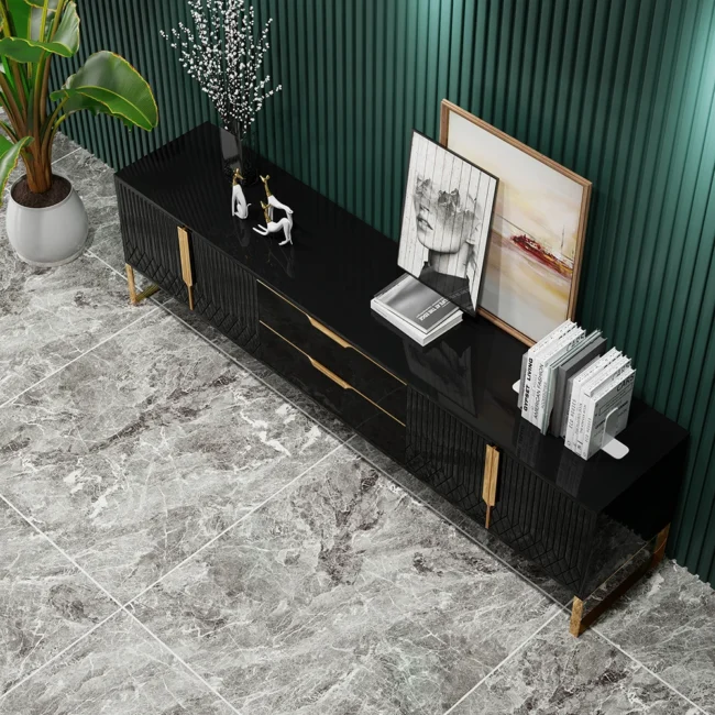 Aro Modern Black Wood TV Stand with 2 Drawers & 4 Doors Media Console for TVs Up to 80" - Image 5
