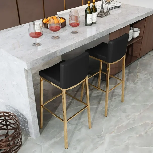 Set of 2 Modern PU Leather Bar Stools with Upholstery Black - Image 5