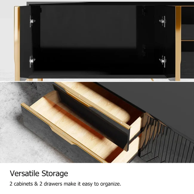 Aro Modern Black Wood TV Stand with 2 Drawers & 4 Doors Media Console for TVs Up to 80" - Image 9