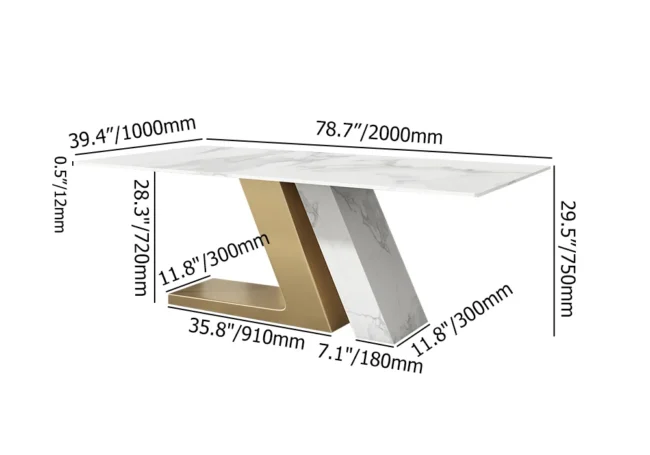 78.7" Affordable Luxury Rectangle Sintered Stone Dining Table Seats 8-10 People - Image 7